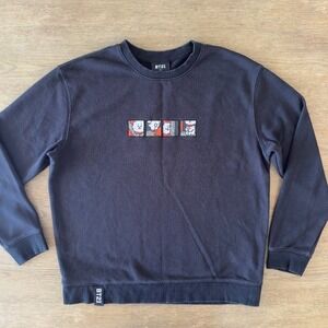 BT21 RJ Sweatshirt M Black Crewneck Pullover BTS Line Friends Embroidered Patch